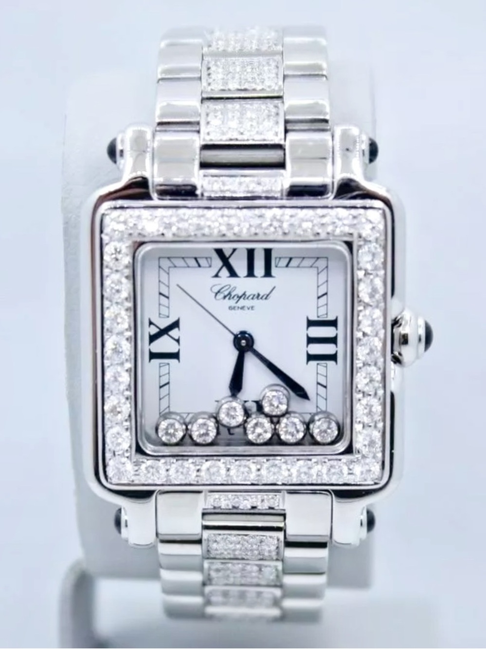 CHOPARD HAPPY SPORT Quartz 27mm Steel 7 Floating ~4TCW DIAMOND Watch White Dial